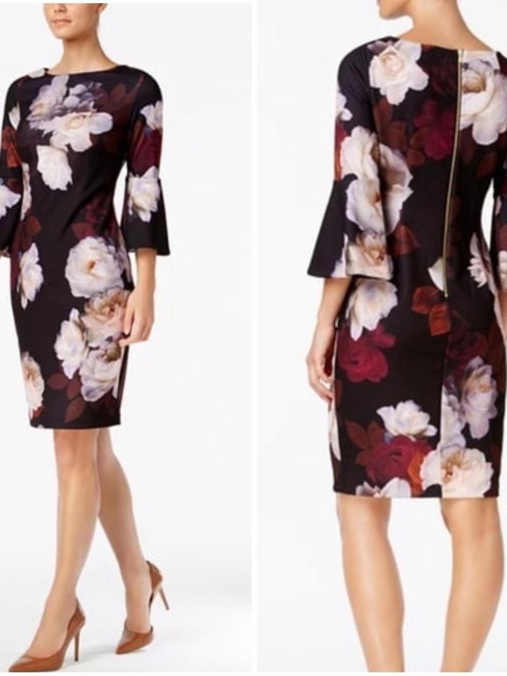 Calvin Klein Black Dress with White and Purple Floral Accents Women's Size 2